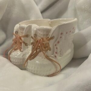 Gibson & Co Vintage - Ceramic Baby Booties with Pink Accents